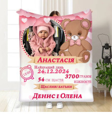 Плед 3D з метрикою Метрика для дівчинки 1 фото 3512_C 16149 80х100 см