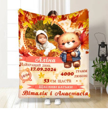 Плед 3D з метрикою Метрика для дівчинки Осінні листочки 1 фото 4052_C 17084 80х100 см