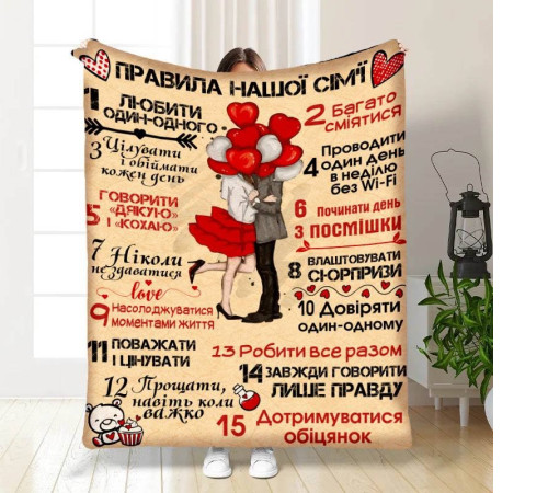 Плед 3D з побажаннями "Правила нашої сім'ї №6" 15678 160х200 см